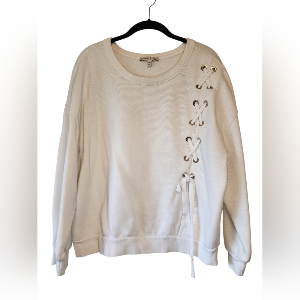 Express One Eleven White Lace Up Side Sweatshirt Small